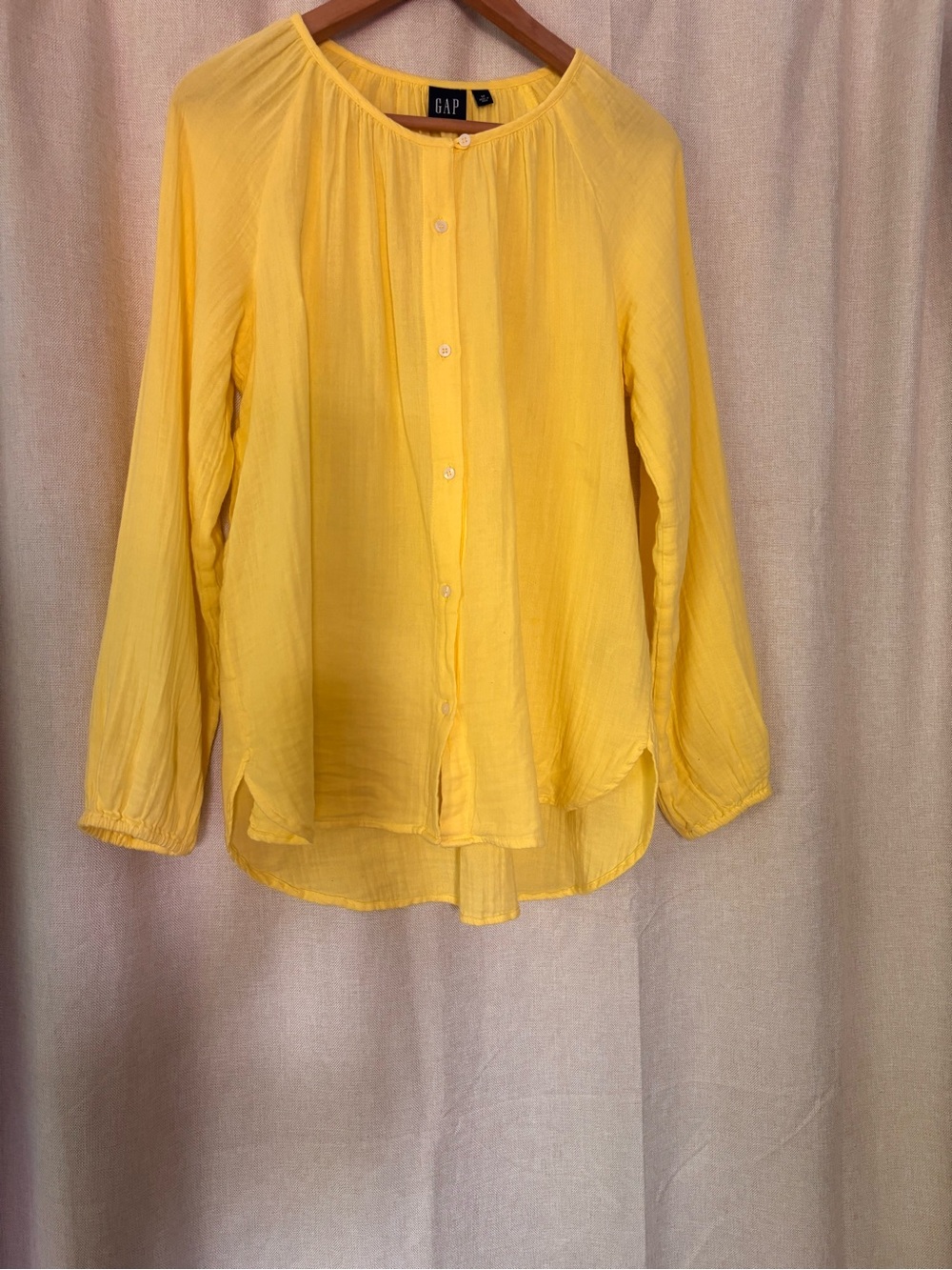 GAP Yellow 100% Cotton Gauze Button Front Peasant Blouse Size S